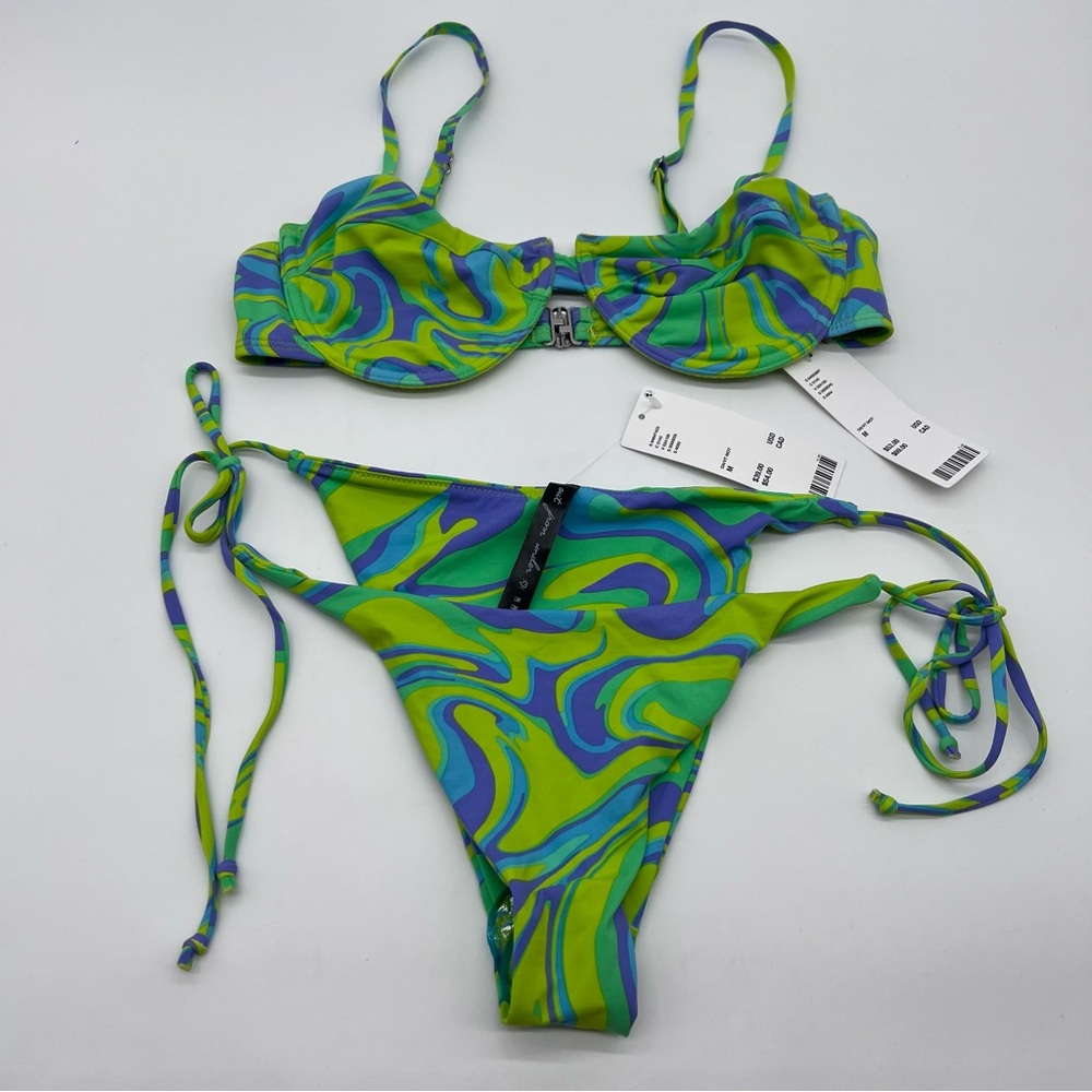 Urban Outfitters Greens/Lavender/Blue Swirl Bikini Psychedelic 60s Inspo-Size M